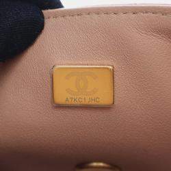 Pre Owned حقيبة شانيل كلاسيكية جلد خاروف بني مستطيلة صغيرة بمقبض علوي وغطاء