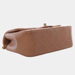 Pre Owned حقيبة شانيل كلاسيكية جلد خاروف بني مستطيلة صغيرة بمقبض علوي وغطاء