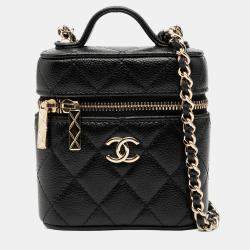 Pre Owned Chanel Black Mini Caviar Handle with Care Vanity Case