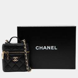 Pre Owned Chanel Black Mini Caviar Handle with Care Vanity Case