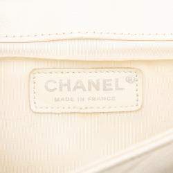 Pre Owned Chanel White Old Medium Quilted Caviar Boy Flap