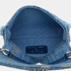 Pre Owned Chanel Blue Fringe Denim Mood Clutch with Chain