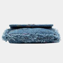 Pre Owned Chanel Blue Fringe Denim Mood Clutch with Chain