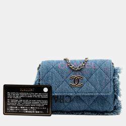 Pre Owned Chanel Blue Fringe Denim Mood Clutch with Chain