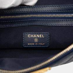 Pre Owned Chanel Blue Large Quilted Caviar Boy O Case Clutch