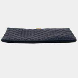 Pre Owned Chanel Blue Large Quilted Caviar Boy O Case Clutch