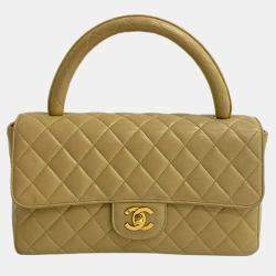 Pre Owned حقيبة شانيل يد علوية كيلي مجموعة والد وطفل جلد حملان بني