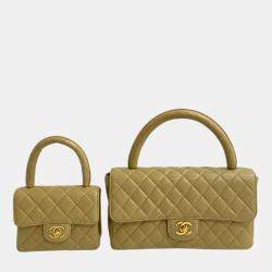 Pre Owned حقيبة شانيل يد علوية كيلي مجموعة والد وطفل جلد حملان بني