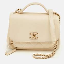 Pre Owned Chanel Business Affinity Small Cream Caviar Leather Flap Bag