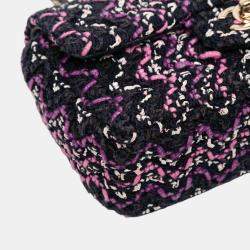 مملوكة مسبقًا حقيبة كتف شانيل قطن سوداء وردية صغيرة مستطيلة كلاسيكية غطاء واحد متعدد الألوان