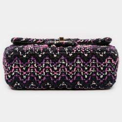 مملوكة مسبقًا حقيبة كتف شانيل قطن سوداء وردية صغيرة مستطيلة كلاسيكية غطاء واحد متعدد الألوان