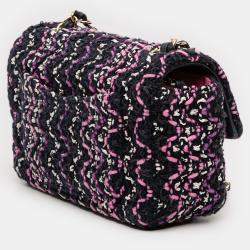 مملوكة مسبقًا حقيبة كتف شانيل قطن سوداء وردية صغيرة مستطيلة  كلاسيكية غطاء واحد متعدد الألوان