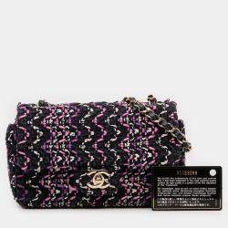 مملوكة مسبقًا حقيبة كتف شانيل قطن سوداء وردية صغيرة مستطيلة كلاسيكية غطاء واحد متعدد الألوان