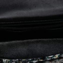 Pre Owned حقيبة شانيل شابك وحيد كلاسيكية مستطيلة صغيرة مصنوعة من قماش التويد مضفرة سوداء
