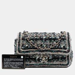 Pre Owned حقيبة شانيل شابك وحيد كلاسيكية مستطيلة صغيرة مصنوعة من قماش التويد مضفرة سوداء