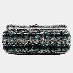 Pre Owned حقيبة شانيل شابك وحيد كلاسيكية مستطيلة صغيرة مصنوعة من قماش التويد مضف رة سوداء