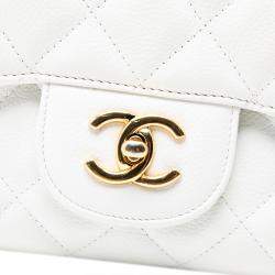 Pre Owned Chanel White Jumbo Classic Caviar Single Flap