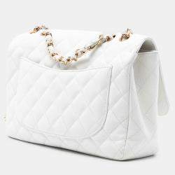 Pre Owned Chanel White Jumbo Classic Caviar Single Flap