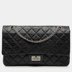 Pre Owned Chanel Black Quilted Aged Calfskin Reissue 2.55 Double Flap 227