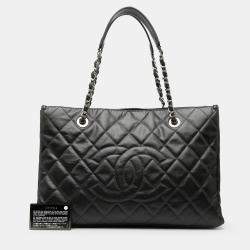 مملوكة مسبقًا Chanel Black CC Crinkled Calfskin Chain Shopping Tote