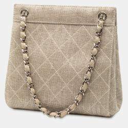 Pre Owned Chanel Brown Mini CC Stitched Linen Chain Tote