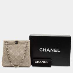Pre Owned Chanel Brown Mini CC Stitched Linen Chain Tote