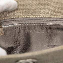 Pre Owned Chanel Brown Mini CC Stitched Linen Chain Tote