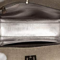 Pre Owned Chanel Brown Mini CC Stitched Linen Chain Tote