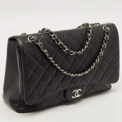 Pre Owned حقيبة شانيل قلاب كلاسيكية مفردة ماكسي جلد كافيار مبطن سوداء