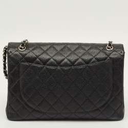 Pre Owned حقيبة شانيل قلاب كلاسيكية مفردة ماكسي جلد كافيار مبطن سوداء