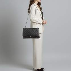 Pre Owned حقيبة شانيل قلاب كلاسيكية مفردة ماكسي جلد كافيار مبطن سوداء