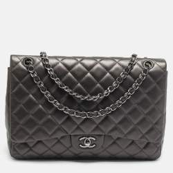 Pre Owned Chanel Classic Single Maxi Metallic Quilted Leather Flap Bag
