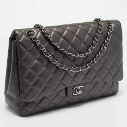 Pre Owned Chanel Classic Single Maxi Metallic Quilted Leather Flap Bag