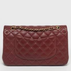 Pre Owned Chanel Classic Double Flap Medium Dark Red Quilted Caviar Leather Shoulder Bag