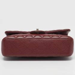 Pre Owned Chanel Classic Double Flap Medium Dark Red Quilted Caviar Leather Shoulder Bag
