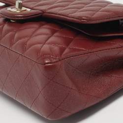 Pre Owned Chanel Classic Double Flap Medium Dark Red Quilted Caviar Leather Shoulder Bag