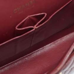 Pre Owned Chanel Classic Double Flap Medium Dark Red Quilted Caviar Leather Shoulder Bag