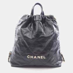 Pre Owned Chanel 22 Large Backpack Leather Black