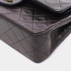 Pre Owned Chanel Matelasse Double Flap Shoulder Bag In Lambskin Leather Black