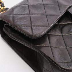 Pre Owned Chanel Matelasse Double Flap Shoulder Bag In Lambskin Leather Black