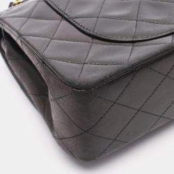 Pre Owned Chanel Matelasse Double Flap Shoulder Bag In Lambskin Leather Black