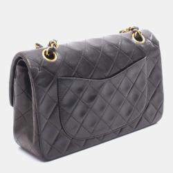 Pre Owned Chanel Matelasse Double Flap Shoulder Bag In Lambskin Leather Black