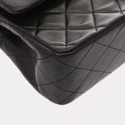 Pre Owned حقيبة شانيل شانهيل حقيبة كتف سلسلة مزدوجة القلاب ٢٥سم جلد خروف أسود