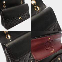 Pre Owned حقيبة شانيل شانهيل حقيبة كتف سلسلة مزدوجة القلاب ٢٥سم جلد خروف أسود