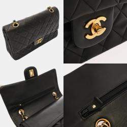 Pre Owned حقيبة شانيل شانهيل حقيبة كتف سلسلة مزدوجة القلاب ٢٥سم جلد خروف أسود