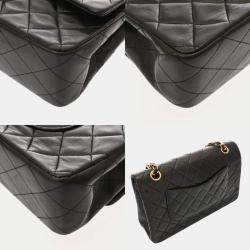 Pre Owned حقيبة شانيل شانهيل حقيبة كتف سلسلة مزدوجة القلاب ٢٥سم جلد خروف أسود