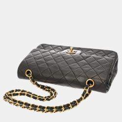 Pre Owned حقيبة شانيل شانهيل حقيبة كتف سلسلة مزدوجة القلاب ٢٥سم جلد خروف أسود