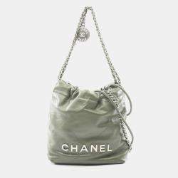 Pre Owned Chanel 22 Mini Shoulder Bag Leather Khaki