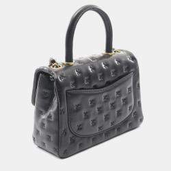 Pre Owned Chanel Cross Stitch Top Handle Shoulder Bag In Lambskin Leather Black