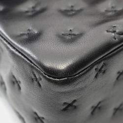 Pre Owned Chanel Cross Stitch Top Handle Shoulder Bag In Lambskin Leather Black